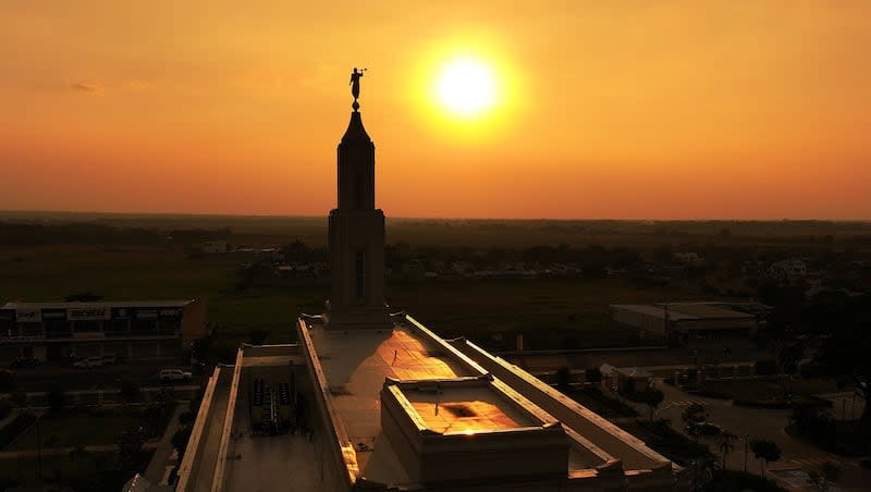 The sun sets on the Urdaneta Philippines Temple in Urdaneta, Pangasinan, Philippines on Friday, April 26, 2024. The 190th temple of The Church of Jesus Christ of Latter-day Saints will be dedicated Sunday,  April 28, 2024, by President Dallin H. Oaks of the First Presidency.