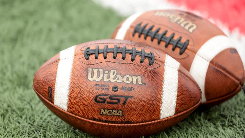Footballs are pictured during a high school football game on Friday, Nov. 4, 2022.