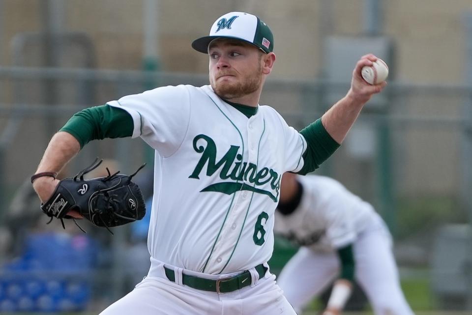 El Diamante's Brandon Petty pitched a complete game shut out for El Diamante in an East Yosemite League high school baseball game between Monache and El Diamante Thursday in Visalia. El Diamante would win 3-0.