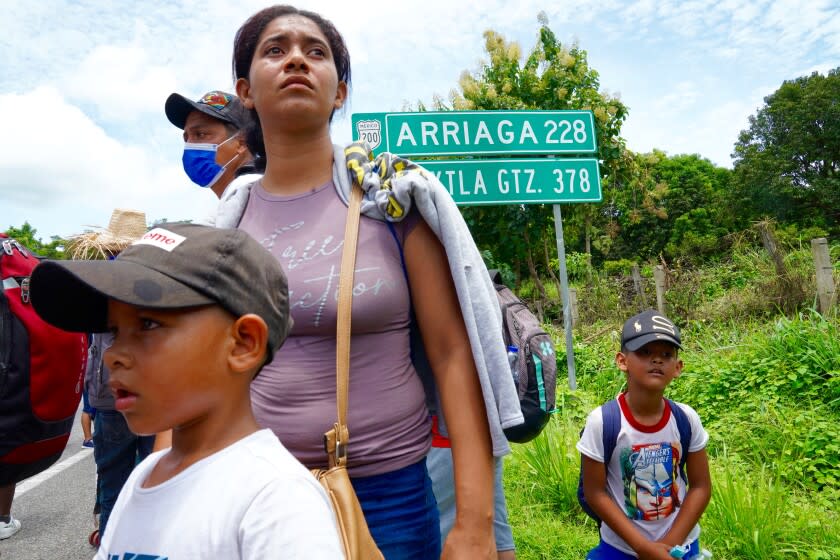 U.S.-bound caravan of migrants, including many Haitians, Central Americans and many families, embarked on foot from Mexico