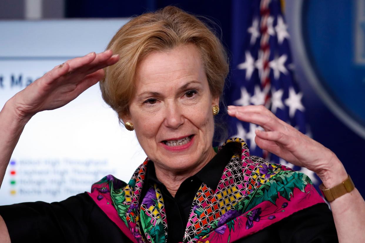 Dr Deborah Birx, White House coronavirus response coordinator, speaks about the coronavirus in the James Brady Press Briefing Room of the White House in Washington ((Associated Press))