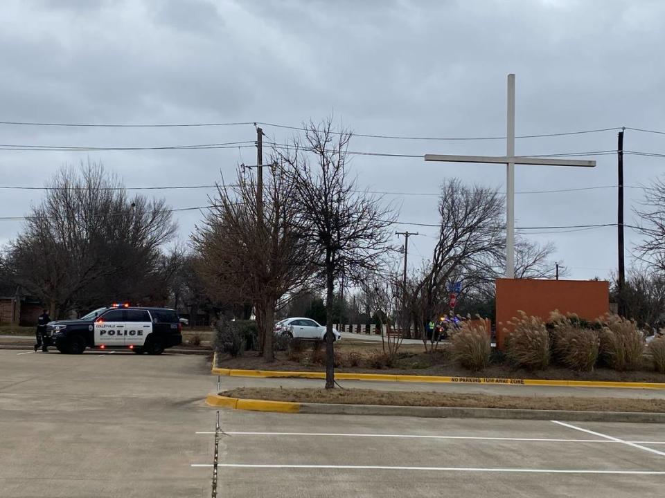 Colleyville, Texas police are conducting SWAT operations around Congregation Beth Israel synagogue at 6100 Pleasant Run Road on Saturday afternoon, Jan. 15, 2022.