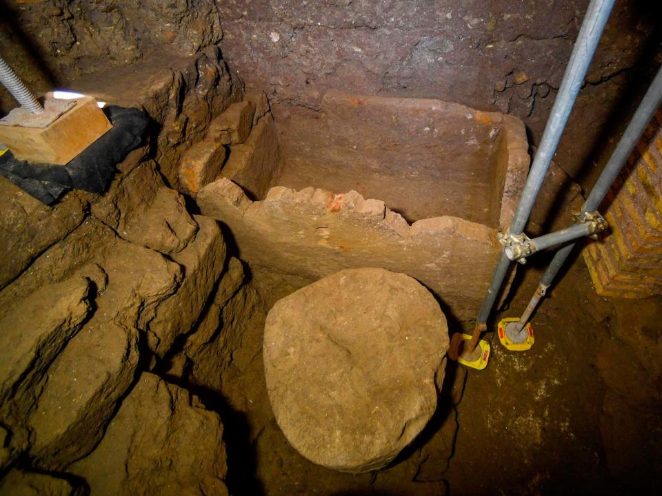 The 6th century BC stone sarcophagus, with an accompanying circular altar, was discovered under the Forum: Filippo Monteforte/AFP via Getty Images