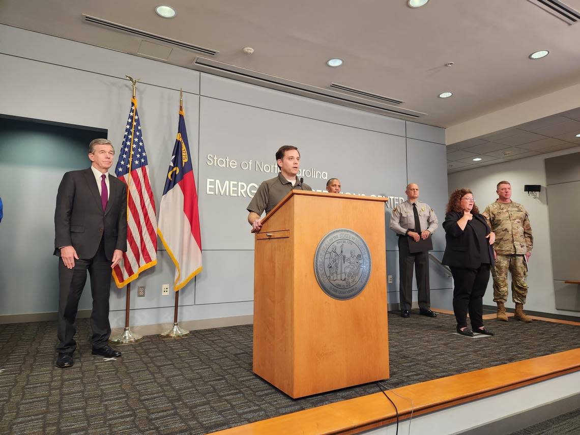 North Carolina Emergency Management Director Will Ray briefs reporters on the state’s preparedness for Hurricane Ian at a press conference on Thursday, Sept. 29, 2022 in Raleigh.