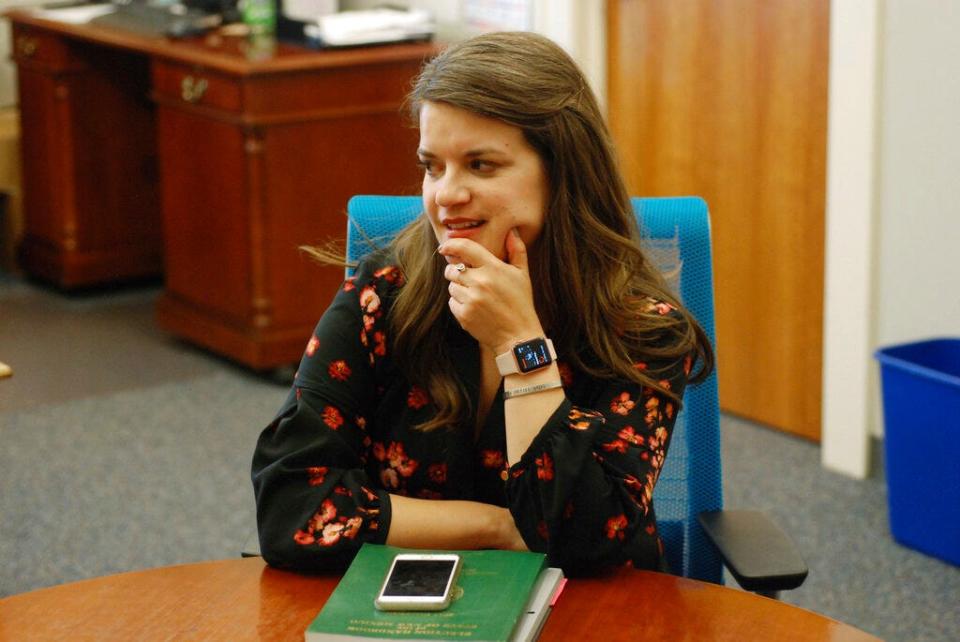 New Mexico Secretary of State Maggie Toulouse Oliver speaks in her office in Santa Fe in a Nov. 20, 2018, file photo.