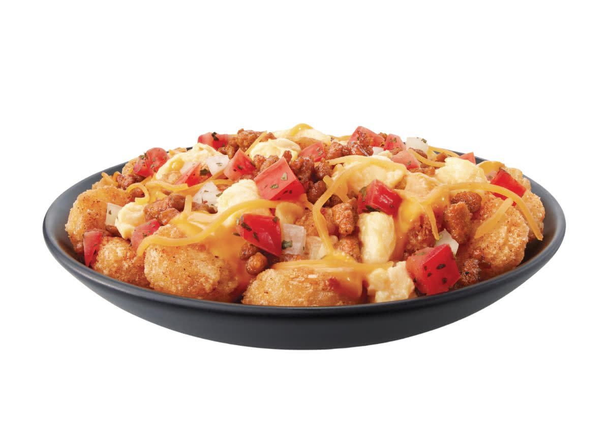 Taco John's breakfast scramble on a white background