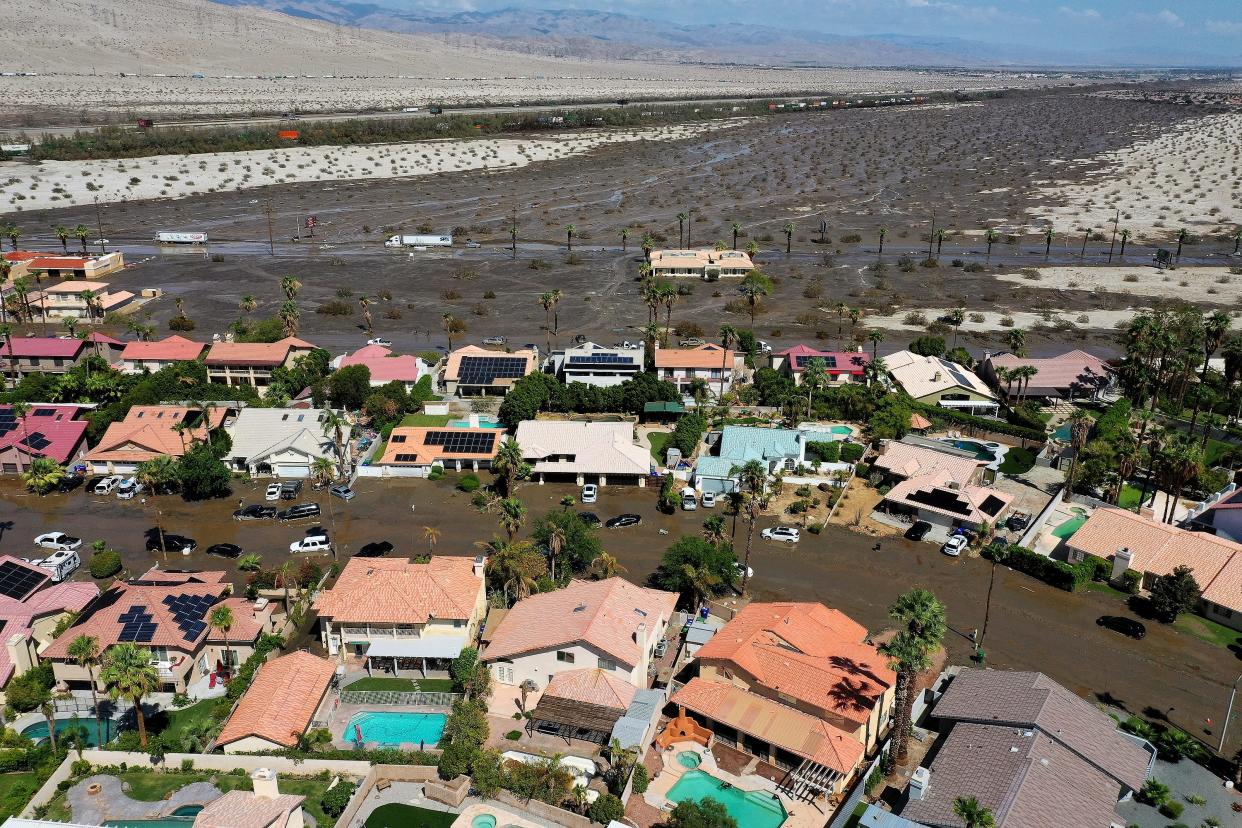 The large mudflows following Tropical Storm Hilary falls into FEMAÕs high-risk flood zone in the northeast corner in Cathedral City, Calif., on August 21, 2023.