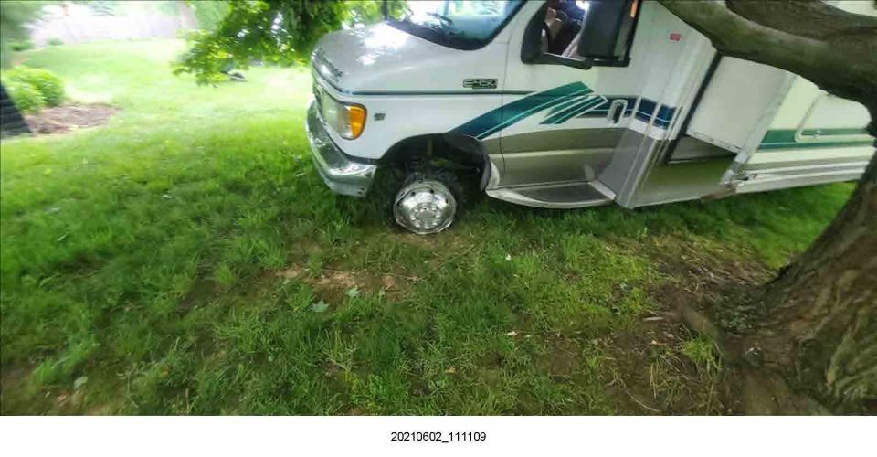 This stolen RV crashed onto the lawn of a Maplewood Drive home in Akron after a police chase.