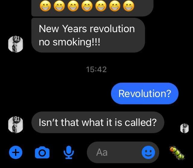 person sayiing new years revolution