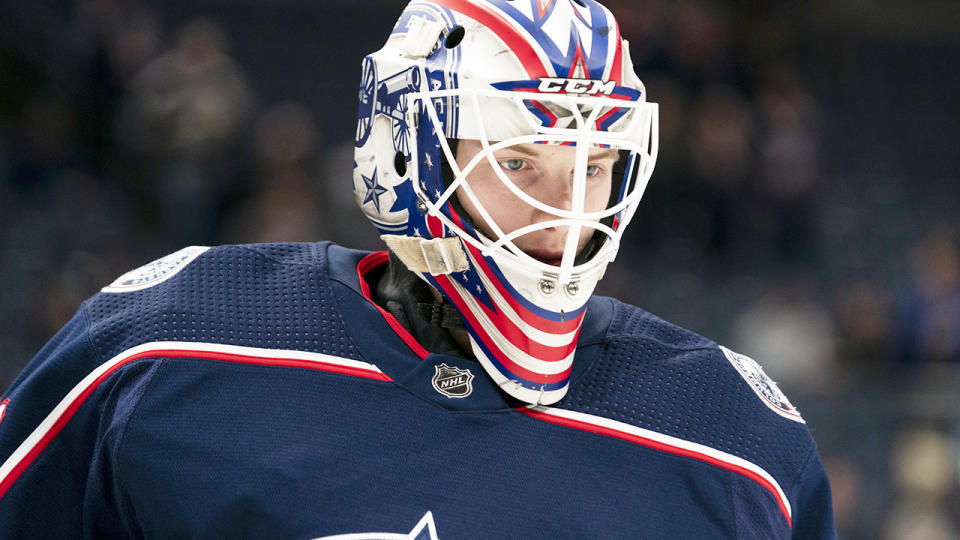 Matiss Kivlenieks, pictured here in action for the Columbus Blue Jackets in 2020.