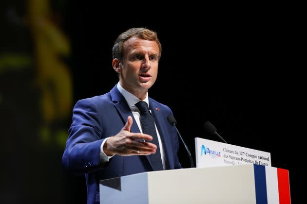 Emmanuel Macron photographié lors de son discours à Marseille samedi 16 octobre (illustration).  (Photo: POOL New via Reuters)