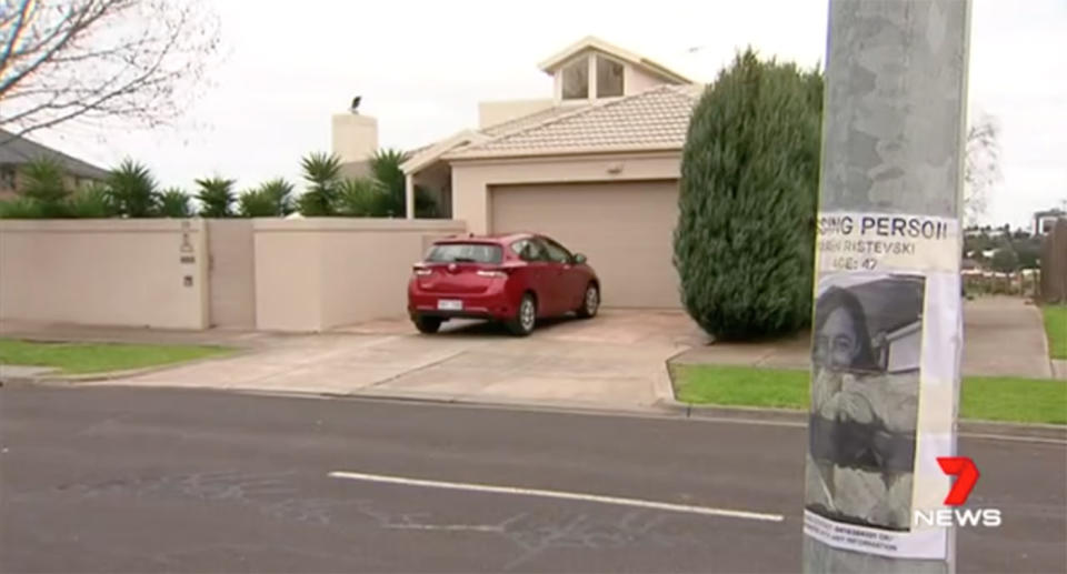 A poster is plastered outside the home of Karen and Borce Ristevski following her disappearance. Source: 7 News