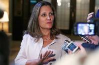 Canada Foreign Minister Chrystia Freeland speaks to media in Quebec City, Quebec, Canada June 10, 2018. REUTERS/Yves Herman
