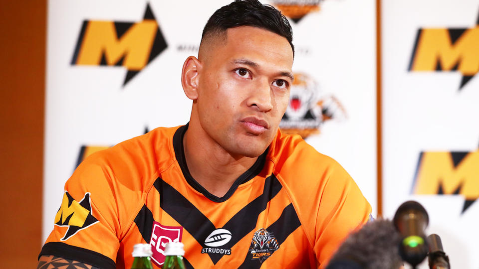 Israel Folau (pictured) during his press conference for the Southport Tigers.