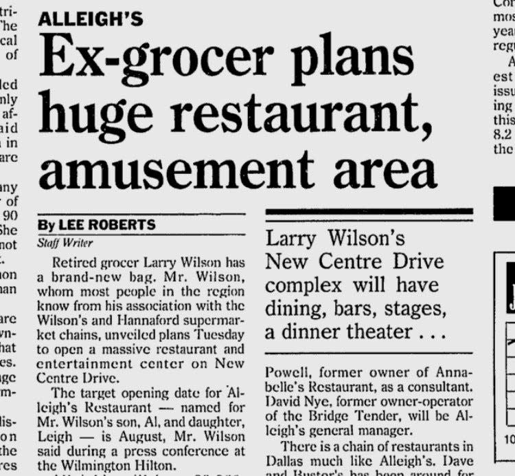 According to a StarNews article from Jan. 28, 1998, retired grocer Larry Wilson had a brand-new bag as owner of a soon-to-open restaurant and entertainment complex on New Centre Drive.