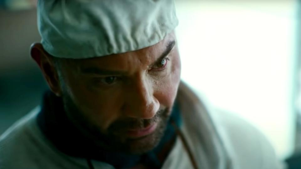 Dave Bautista in a cook's hat as Scott Ward in Army of the Dead.