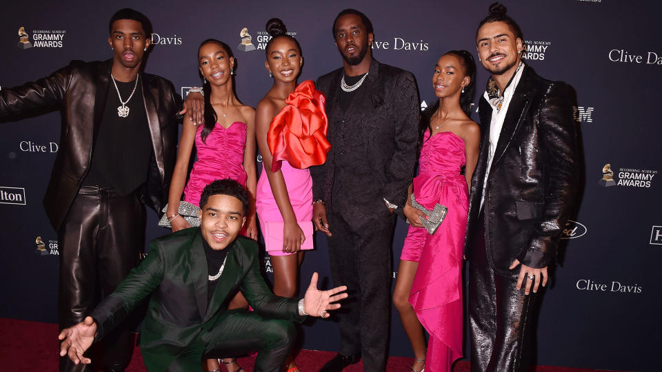 Mandatory Credit: Photo by Broadimage/Shutterstock (10540337g)Honoree Sean "Diddy" Combs (C) with Justin Dior Combs, Christian Casey Combs, Quincy Taylor Brown, D'Lila Star Combs, Jessie James Decker Combs, and Chance CombsClive Davis' 2020 Pre-Grammy Gala, Arrivals, The Beverly Hilton, Los Angeles, USA - 25 Jan 2020.