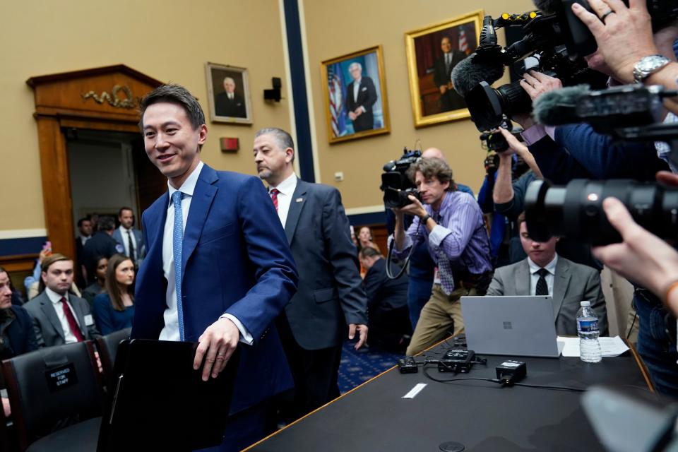 TikTok CEO Shou Zi Chew, shown arriving for Thursday's hearing of the House Energy and Commerce Committee, pitched the company's "Texas Project" plan to keep all its U.S. data with Austin-based Oracle.