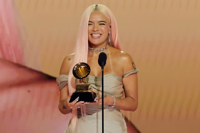 <p>Kevin Winter/Getty </p> Karol G at the Grammys in Los Angeles on Feb. 4, 2024