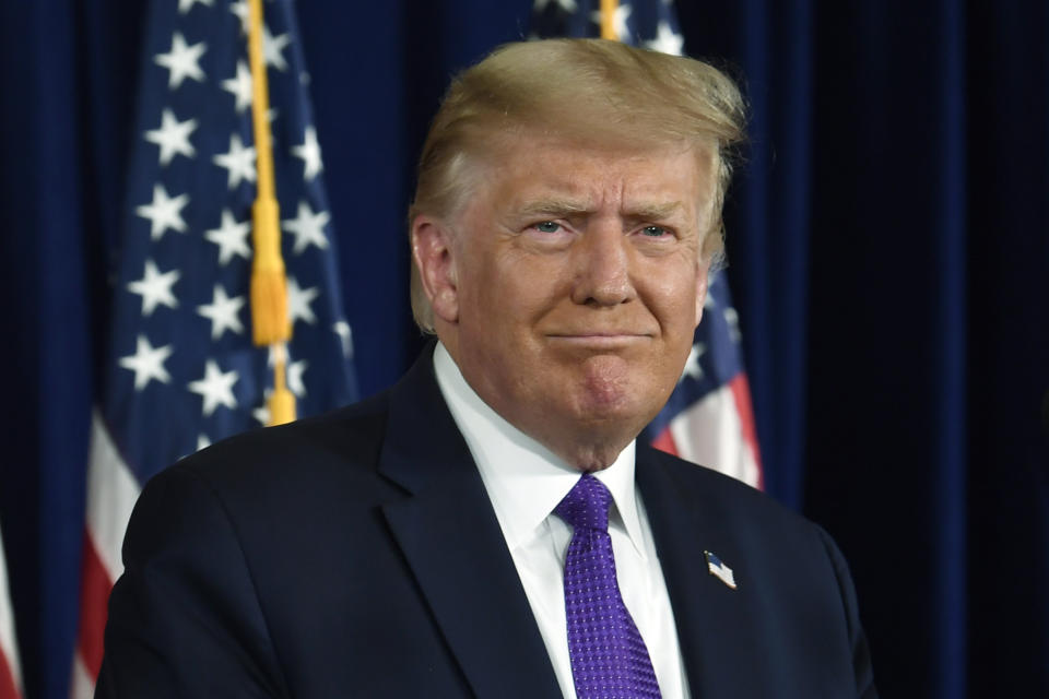 President Donald Trump speaks during a news conference at his Trump National Golf Club in Bedminster, N.J., Saturday, Aug. 15. Source: AP