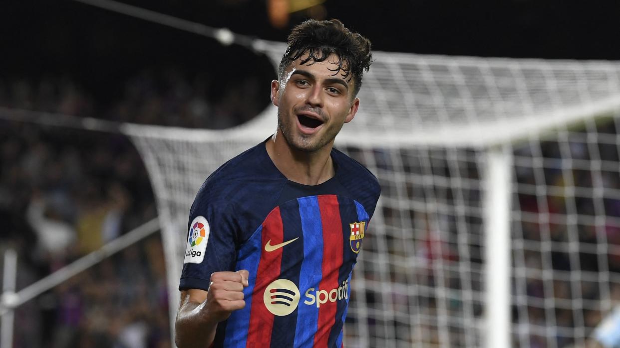  Barcelona's Spanish midfielder Pedri celebrates scoring ahead of the Barcelona vs Tottenham Gamper Trophy showdown. 