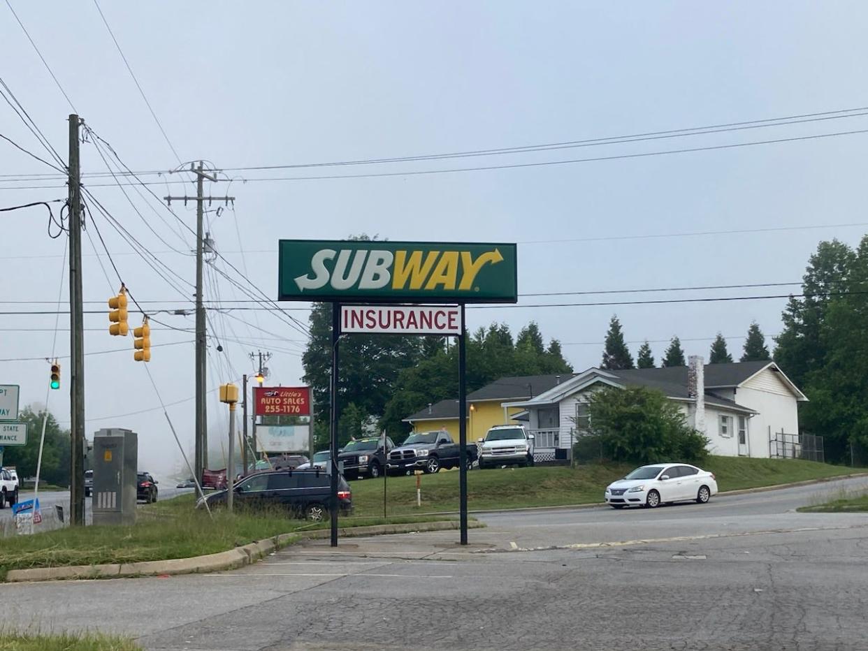 The Subway sign still stands as of June 2, although the restaurant has closed at 325 North Leicester Highway.