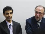 Ravi, a former Rutgers University student charged with bias intimidation, sits with lead defense attorney Altman while awaiting a verdict in his trial at the Superior Court of New Jersey in Middlesex County