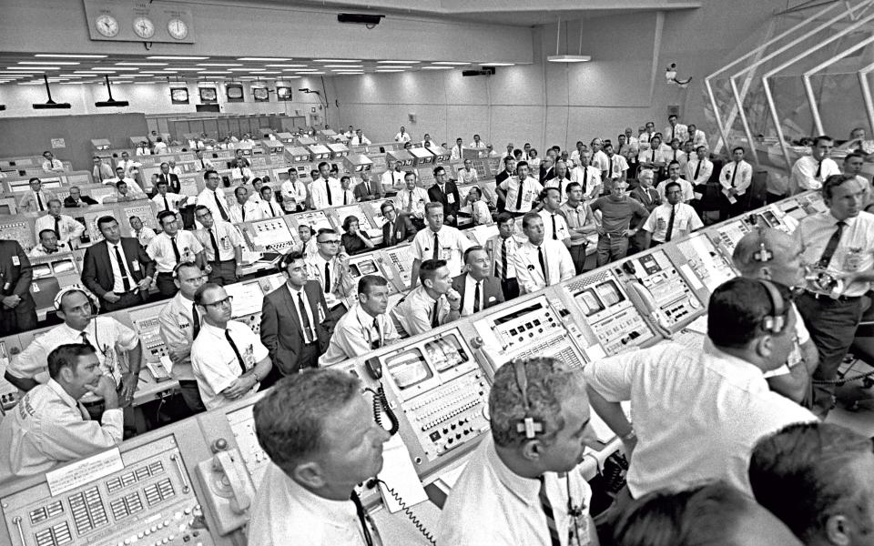 Firing Room 1 at Nasa’s Launch Control Center, with JoAnn Morgan at her desk during the Apollo 11 launch, 16 July 1969 - 