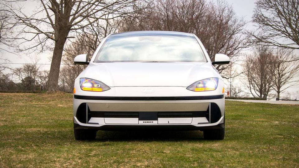 a car parked in a grassy area