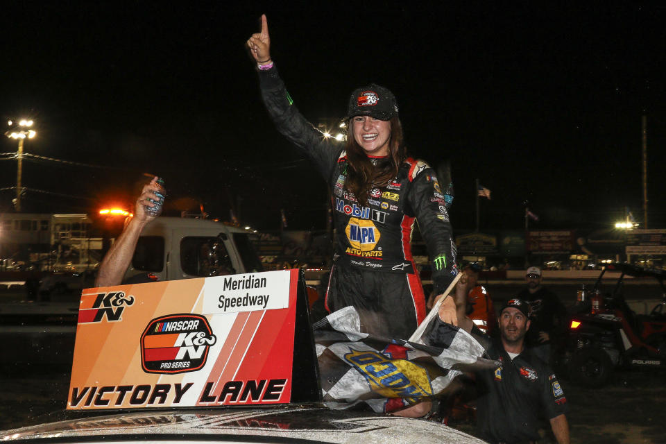 Hailie Deegan checked off a very large box on her to-do list Saturday. (AP Photo)