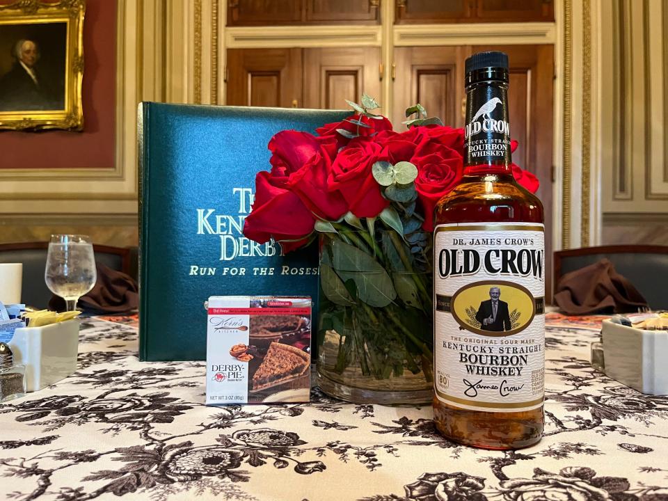 Senate Minority Leader Mitch McConnell hosts a luncheon for his fellow Republican senators each year during Kentucky Derby week. His gift to his colleagues this time: A bottle of Old Crow bourbon.