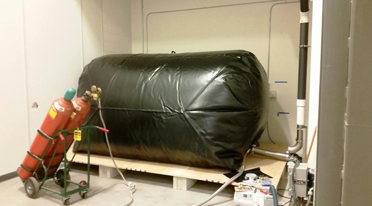 A bag full of gas used in a helium recovery system. Bluefors Cryocooler Technology, Inc.