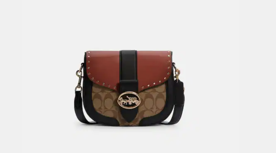 Georgie Saddle Bag In Colorblock Signature Canvas With Rivets

