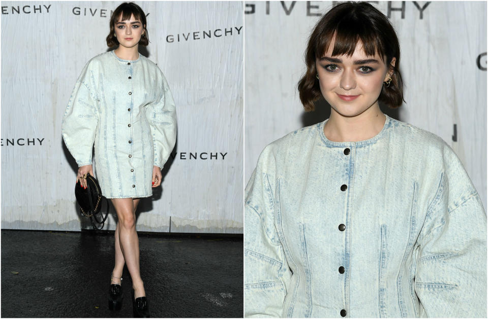 Maisie Williams ha viajado a París para ver varios desfiles. Con un atrevido flequillo y un minivestido abotonado, así llegó la estrella de 'Juego de Tronos' al <em>photocall </em>de Givenchy. (Foto: Pascal Le Segretain / Getty Images)