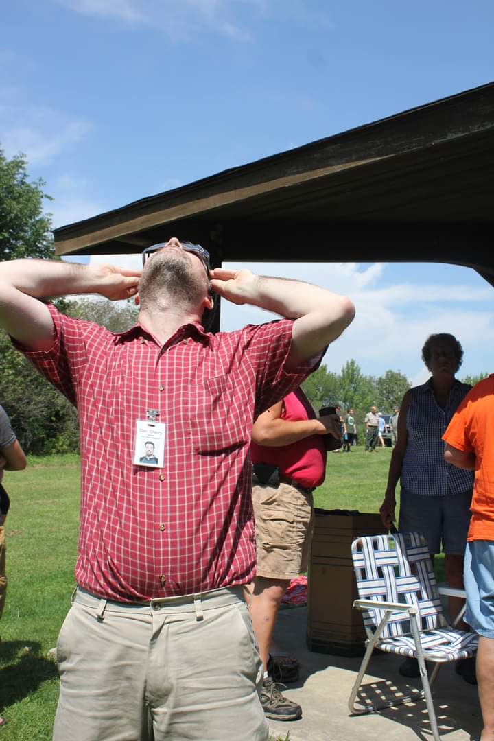 An eclipse watcher in 2017 captured this photo of me watching the last solar eclipse, albeit partial, over Lenawee County. About 99% of the sun will be obscured over the area April 8 in the last total solar eclipse event in the region until 2099. Luna Pier is the closest town in Michigan to experience the full eclipse, with a longer experience to be had across north central Ohio.