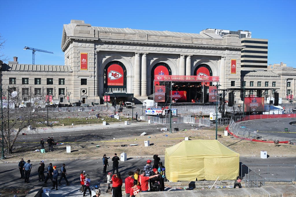 A view of the Union Station area after shots were fired near the Kansas City Chiefs' Super Bowl LVIII victory parade.