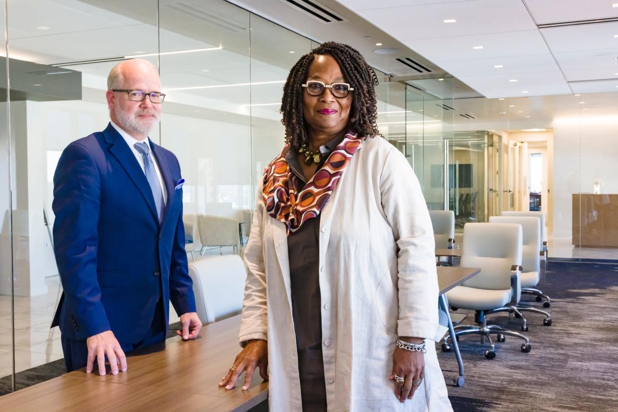 Ted Townsend and Beverly Robertson at Greater Memphis Chamber in Downtown Memphis on Oct. 13, 2022. Robertson is stepping down as president and CEO of the chamber, and Townsend, currently the chamber's chief economic development officer, will take her place.