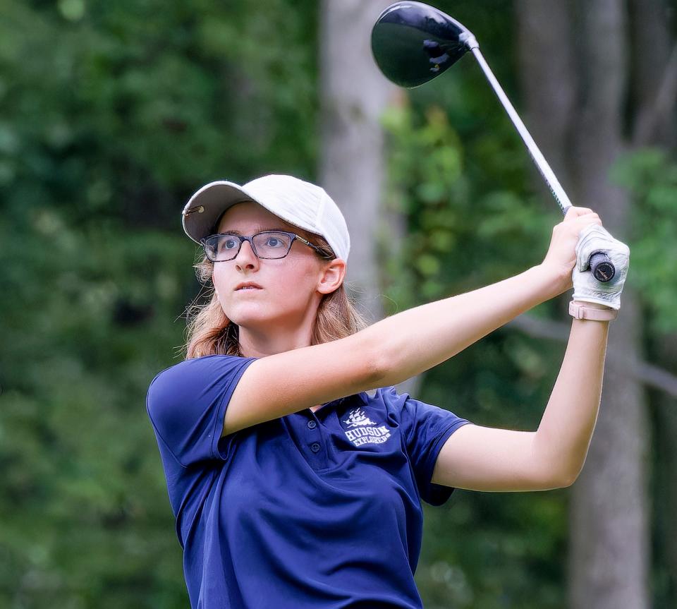 Hudson's Emmy Burling competes at the Hudson Lady Explorer Invitational on Aug. 7 at Lake Forest Country Club.
