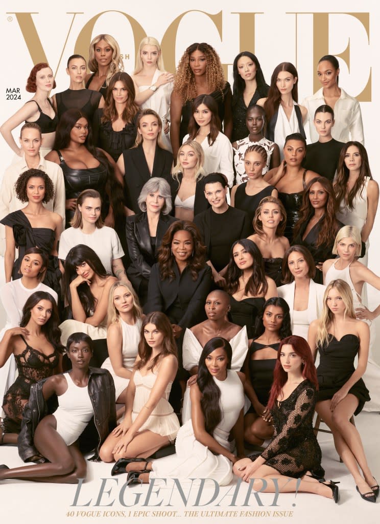 Can you name all the superstars in British Vogue’s March cover? See if you can and then check the names against the full list at the bottom of this story. Steven Meisel