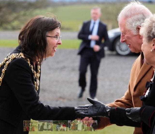 Darlington Mayor Cyndi Hughes greets Prince Charles during a recent visit by the royal to her borough in England.