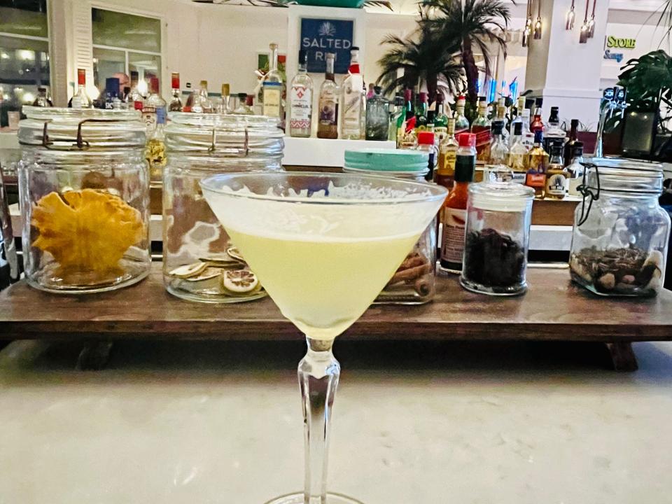 fancy cocktail in a lobby bar at Margaritaville cancun