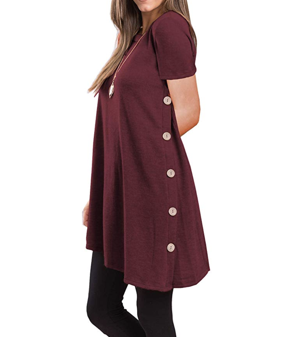 iGENJUN Women's Long Sleeve Sweater Tunic Dress in burgundy-sl