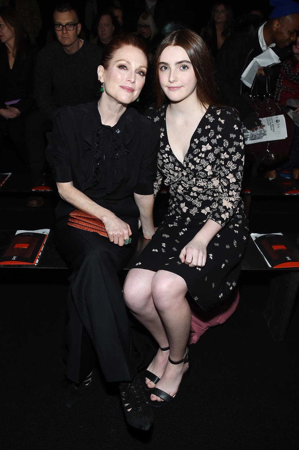 Actor Julianne Moore and daughter Liv Freundlich attend the Bottega Veneta Fall/Winter 2018 fashion show at New York Stock Exchange on February 9, 2018 in New York City.  (Photo by Jamie McCarthy/Getty Images for Bottega Veneta)