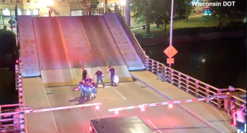 Paramedics arrive at the scene and take the cyclist to hospital where she is treated for facial injuries. Source: Wisconsin Department of Transportation