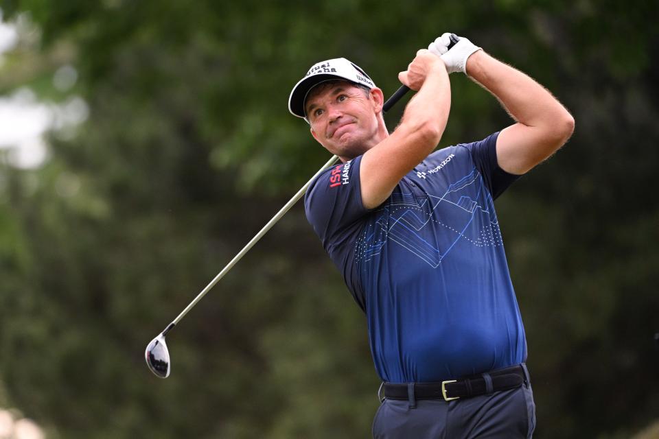 May 20, 2022; Tulsa, Oklahoma, USA; Padraig Harrington plays his shot from the seventh tee during the second round of the PGA Championship golf tournament at Southern Hills Country Club. Mandatory Credit: Orlando Ramirez-USA TODAY Sports