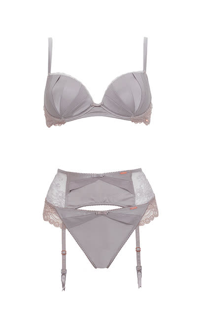 Rosie for Autograph <br> <br> Light Taupe Pad Bra - £22.50 <br> Suspender - £15.00 <br> Tanga - £12.50