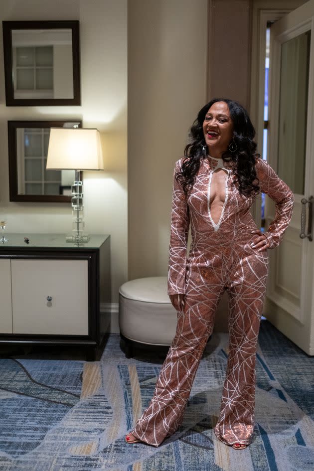 Tonya Salvant wore designer Dena Burton, her Howard University classmate, for Saturday's dinner showcasing Black designers' pieces.