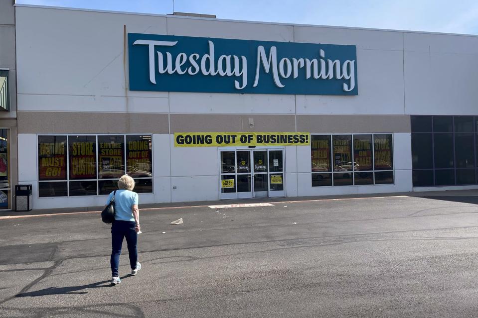 A woman walks toward Tuesday Morning, 28 E 33rd St. in Edmond Crossing Shopping Center in Edmond, one of the chain's 200 remaining locations that are closing and being liquidated after the Dallas-based company was bought out of bankruptcy.