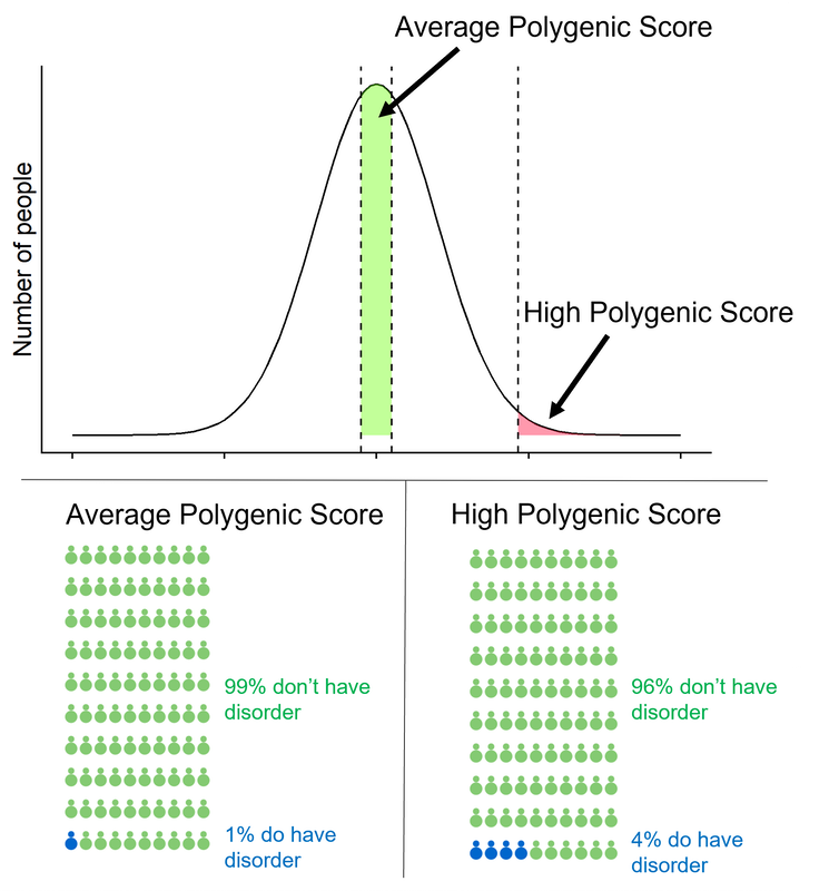 <span class="caption">Risk of developing schizophrenia when polygenic score is average or high (top 1%)</span>