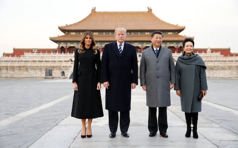 U.S. President Donald Trump and U.S. first lady Melania visit the Forbidden City with ChinaÃ•s President Xi Jinping and ChinaÃ•s First Lady Peng Liyuan - Credit: Reuters